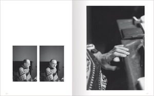 une double page du livre de Bernard Plossu "Trois heures avec Isou"  aux Éditions Marval